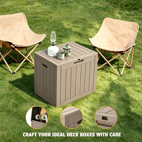 Image of NUNU LAB 32 Gallon Waterproof Outdoor Storage Box, Lockable Resin Deck Box with Lid, Weather Resistant Patio Storage Bin for Garden Tools, Cushions, Package Delivery, Medium Gray