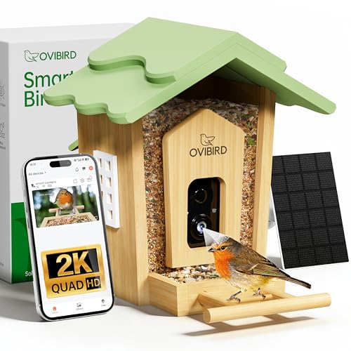 Smart Bird Feeder with Camera, 2K Video Bamboo Bird Feeders with Solar Powered, IP65 Waterproof, AI Birds ID for 10,000+ Species, WiFi Birdhouse Camera for Birds Watching Gifts