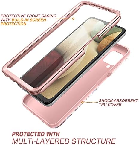 SURITCH Compatible with Samsung A12 Case, [Built-in Screen Protector] Natural Marble Full-Body Protection Shockproof Rugged Bumper Protective Cover for Samsung Galaxy A12 (Marble Rose)
