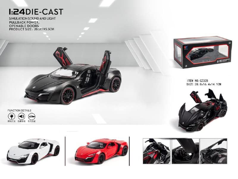 Image of Invite Enterprise 1:24 Scale Wheels Diecast Lykan(Large) Hyper Sport Metal Model Pull Back Alloy Toy Cars with Light and Sound Collection【Colors as Per Stock】