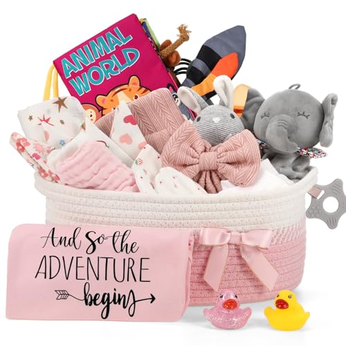 Zopeal 22 Pcs Deluxe New Baby Gift Basket, Baby Shower Gifts Esse...