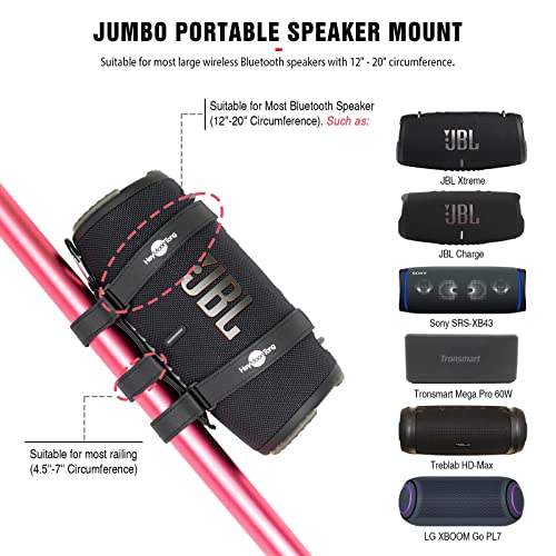 Heymoontong Big Portable Speaker Mount For Large Bluetooth Speakers With 12''-20'' Circumference, Waterproof Adjustable Strap Accessory Holder Fits Utv Golf Cart Bike Or Boat Railing/Cross Bar/Frame #TOP1