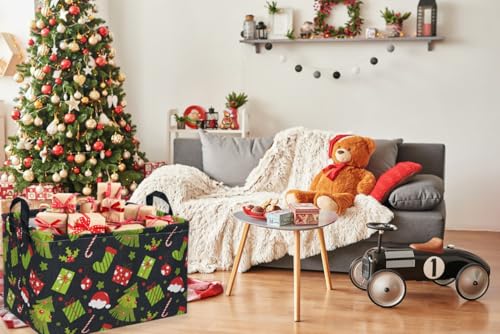 Image of Rectangular Christmas Baskets,Tree Basket Empty,Waterproof PE Coating Kids Baskets with Handles,Gifts Book Bins,Gift Bin. (Christmas Tree)