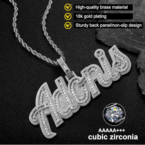 Custom Iced Out Pendant with Chain for Men Women, Personalized Cuban Link Chain with Letter Pendant Necklace, Custom Name Necklace, Hip Hop Jewelry, Birthday Christmas Gifts for Hip-hop Lovers2