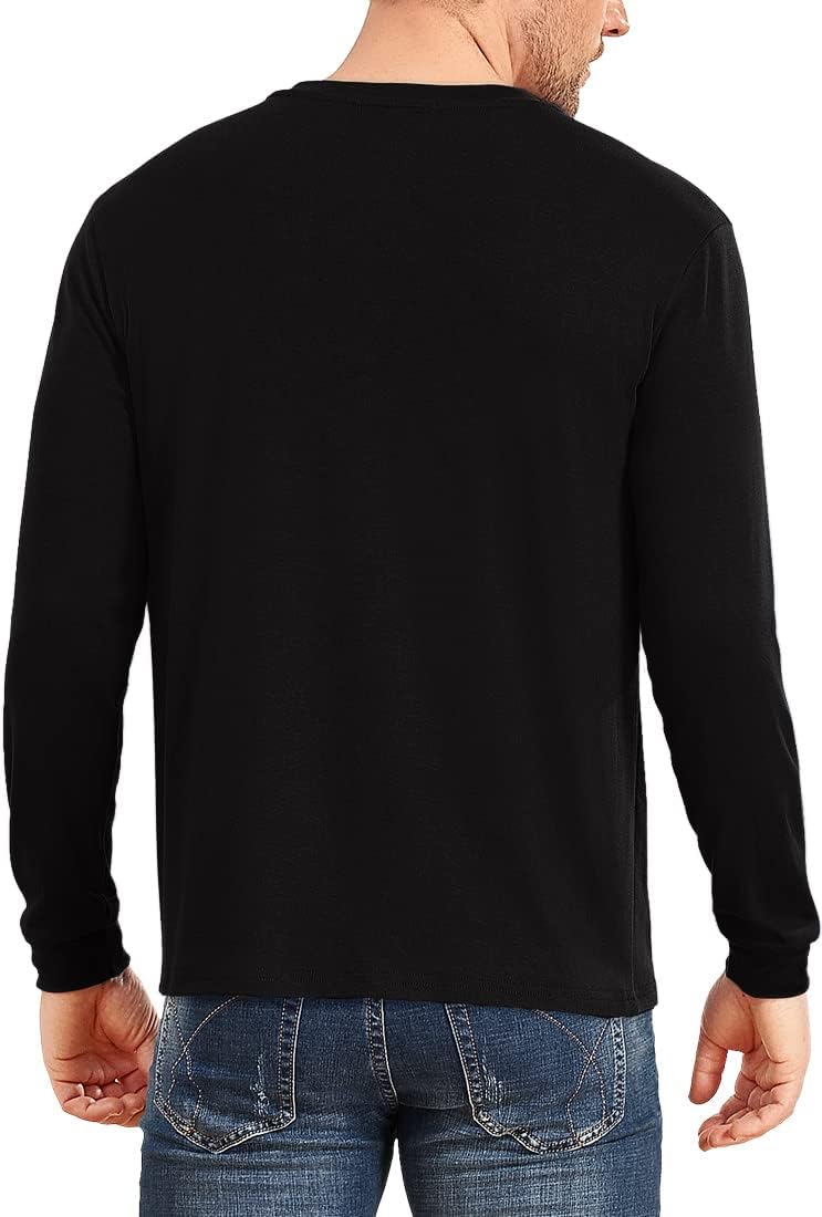 YTD Men's Loose Fit Heavyweight Long Sleeve Pocket Henley T-Shirt Medium 01 Long Sleeve Black