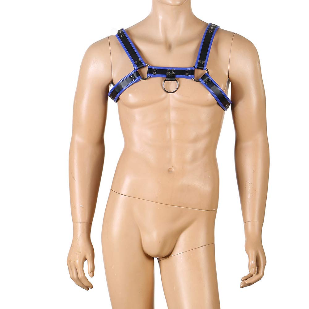 Sangle de Poitrine pour Hommes en Cuir avec Trous d'aération Double bandoulière de Sport - Bleu.