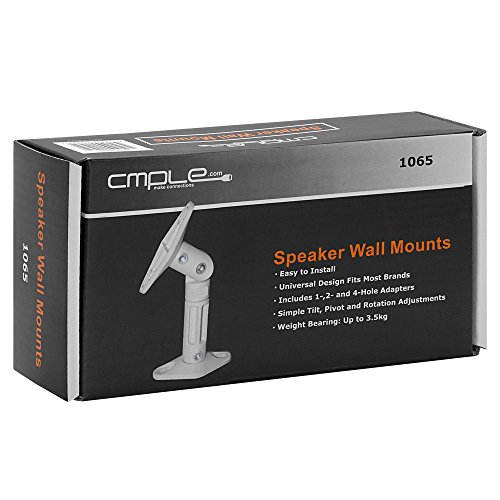 Cmple – Universal Speaker Wall Mounts For Satellite Speakers - Adjustable Tilt And Swivel Ceiling Wall Speaker Brackets - 1 Pair (White) #TOP4