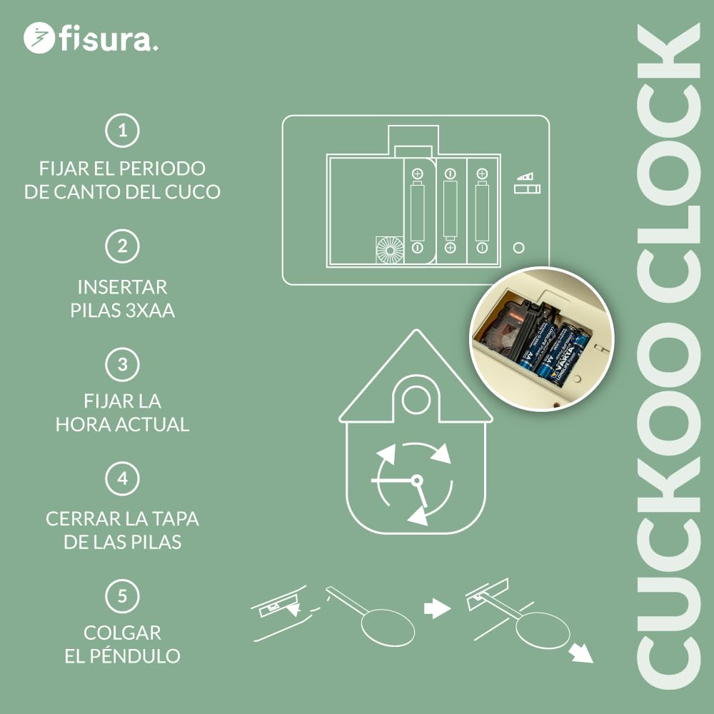 Fisura - Reloj de Cuco Rosa con dial Verde. Reloj Pared. Reloj Pared Original para Regalo. 3 Pilas AA no Incluidas. Medidas: 21,5 x 8 x 41,5. Plástico ABS.