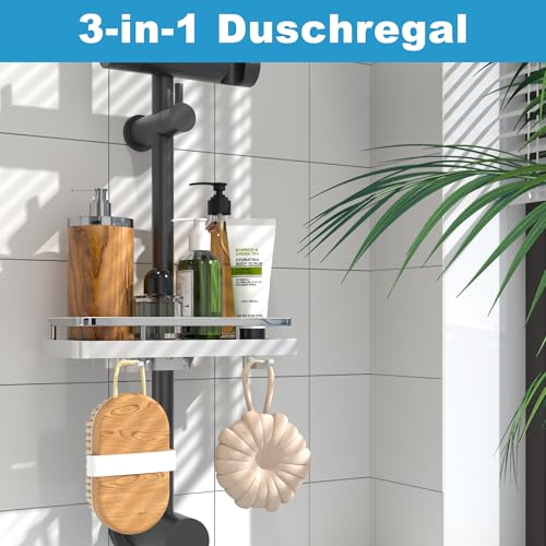 DIYGEEK Duschablage für Duschstange, Duschregal ohne Bohren Weiß, Badezimmer Dusche Rack Verstellbar Höhe, Für Duschstange mit Durchmesser von 18mm - 25mm, 1 Stück