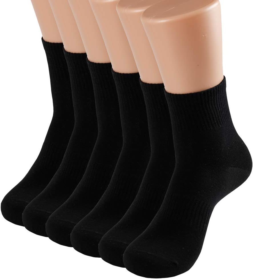 MnixyMen and Women Crew Socks 3-Pairs Combed Cotton Athletic Sports Casual Classic Black Socks UK Shoe Size(Girl:4-7,Boy:6-9๏ผ