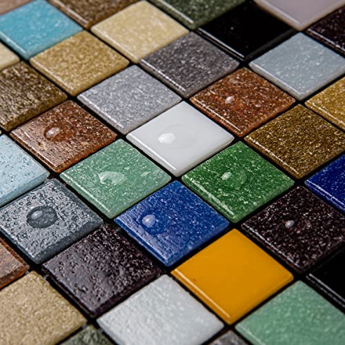 Dicofun 40-Sheet Colorful Glass Peel And Stick Backsplash, 6.6" X 6.6" Mixed Color Stained Quartz Mosaic Tiles #TOP2
