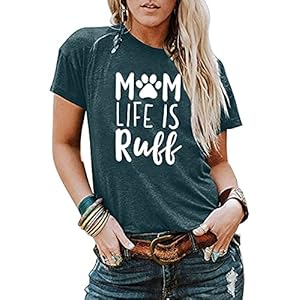 Dog-Mom-Life-is-Ruff-Graphic-Women-T-Shirts-Tees-Lady-Dog-Lover-Letter-Print-Short-Sleeve-Tops-for-Mama Women Dog Mom Shirt Mom Life is Ruff Graphic T-Shirts Funny Dog Lover Short Sleeve Tees Tops