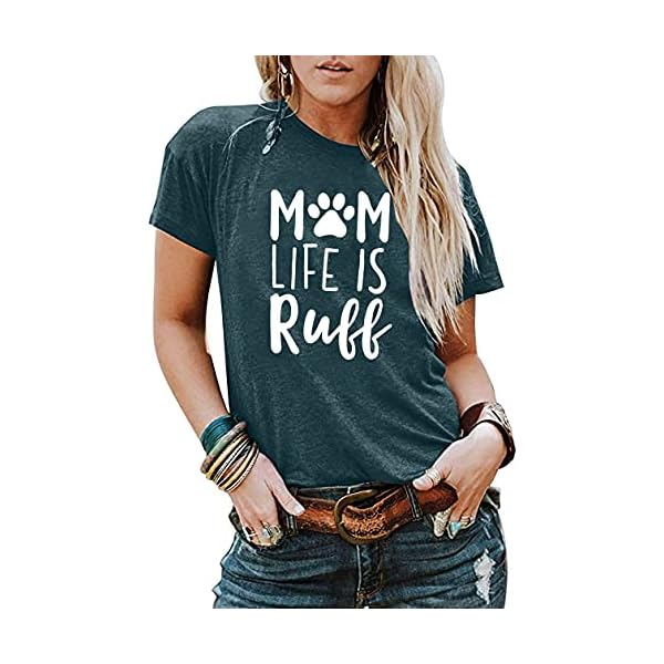 Dog-Mom-Life-is-Ruff-Graphic-Women-T-Shirts-Tees-Lady-Dog-Lover-Letter-Print-Short-Sleeve-Tops-for-Mama Women Dog Mom Shirt Mom Life is Ruff Graphic T-Shirts Funny Dog Lover Short Sleeve Tees Tops