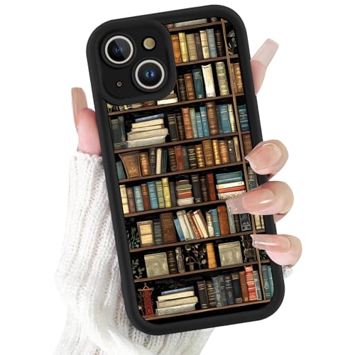 Saqmkil Cover per iPhone 15, Aesthetic Libreria Collage Carina Disegni Ragazze Donne Custodia, Morbida Silicone Sottile TPU Bumper Antiurto Protettiva Case per iPhone 15 6,1', Nero