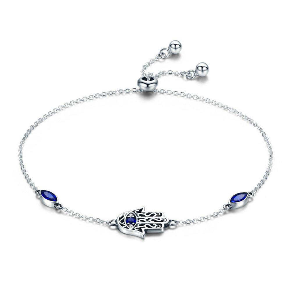 Bracciale Argento 925 Con Occhio E Mano Di Fatima – Catenina Regolabile 16,5+3,8 Cm