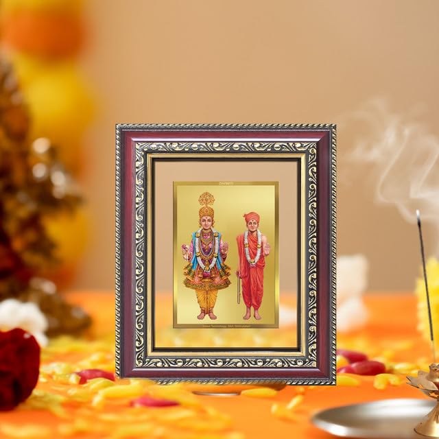 Image of DIVINITI Swaminarayan 24K Gold Plated Foil Wall and Tabletop Photo Frame for Home Decor, Puja Room, Luxury Gifting | DG Frame 105 S1 (16x13.5 CM)