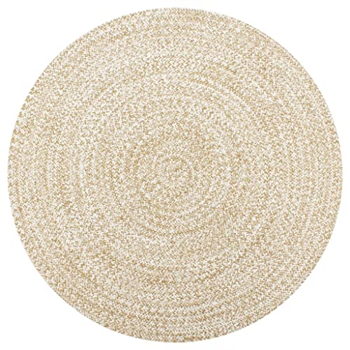 vidaXL Alfombra Hecha a Mano de Yute Decoración Casa Hogar Salón Comedor Moquetas Tapiz Felpudo Estera Habitaciones Cubresuelos 90 cm Blanca y Natural