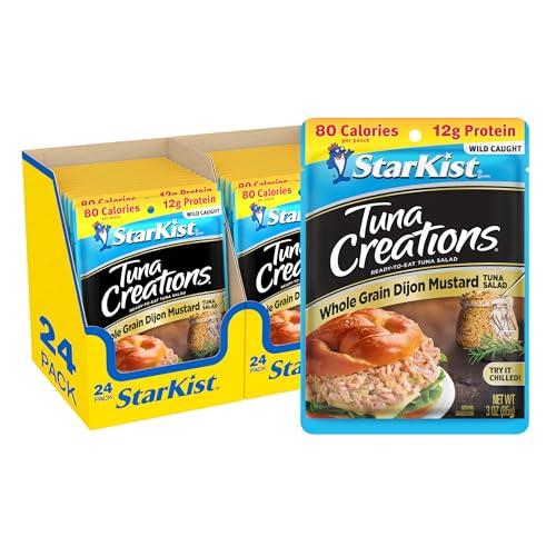 Image of StarKist Tuna Creations Whole Grain Dijon Mustard Tuna Salad Pouch (3.0 oz - 24 Pack) Wild Caught, High Protein Shelf Stable Seafood, No Draining, Ready to Eat for Salads and Sandwiches