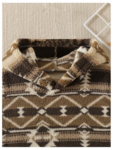 Boy's Geometric Fuzzy Hoodies Long Sleeve Thermal Hooded Neck Sweatshirts Pullovers3