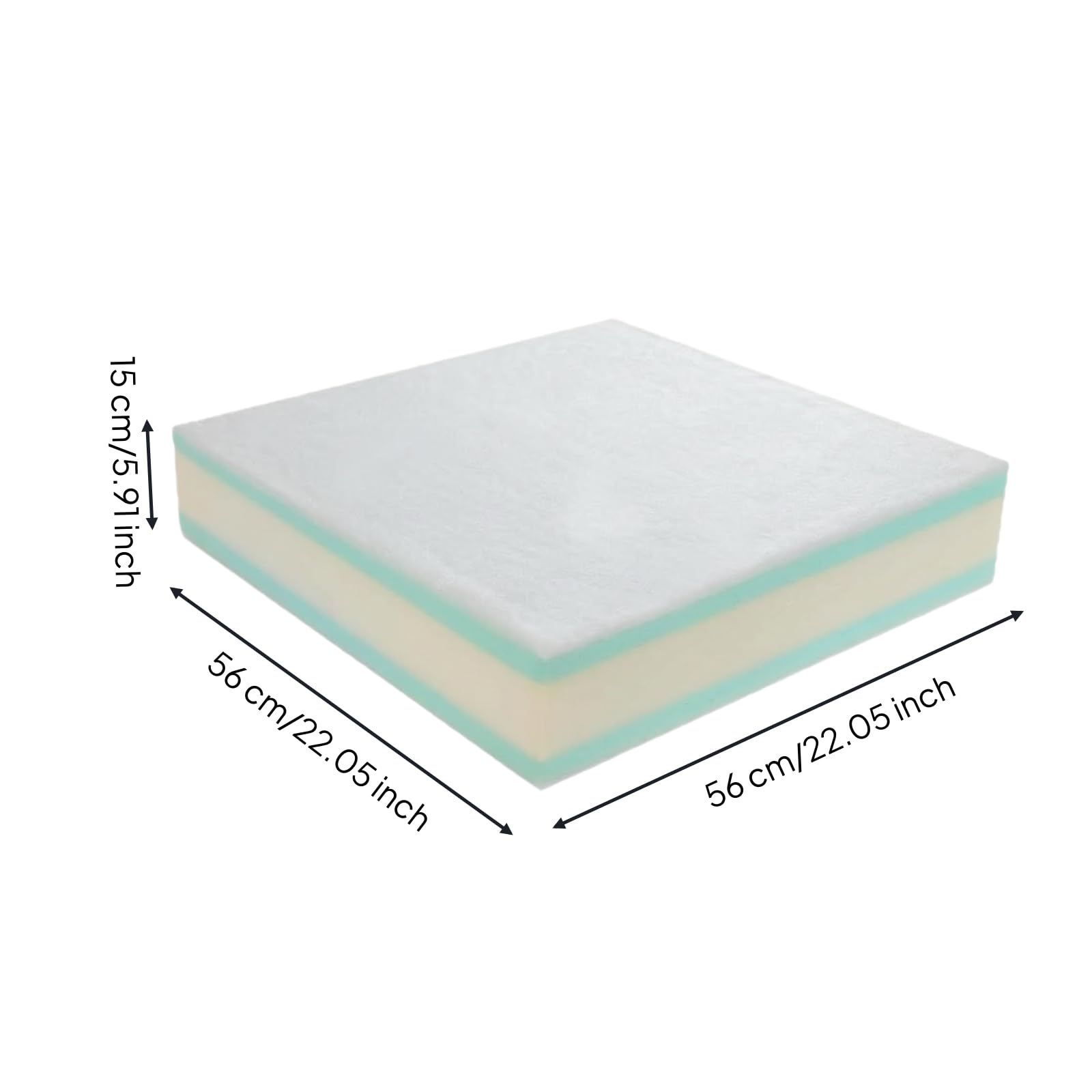 Schaumstoff Sitzkissenauflage für Couch mit Kern als Druckmindernde Unterlage für Erholsames Sitzen Und Einfaches Zuschneiden für Individuelle Passform, 56x56x15cm
