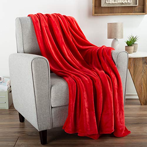 Flannel Fleece Throw Blanket- For Couch, Home Décor, Bed, Sofa & Chair- Oversized 60” X 70”- Lightweight, Soft & Plush Microfiber In Desert Tan By Bedford Home, Crimson Red #TOP29