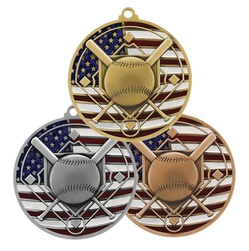 Decade Awards Patriotic Gold Baseball Medal - 1st Place Baseball Medal with Stars and Stripes Neck Ribbon (2.75 Inch Wide) - Thumbnail 4