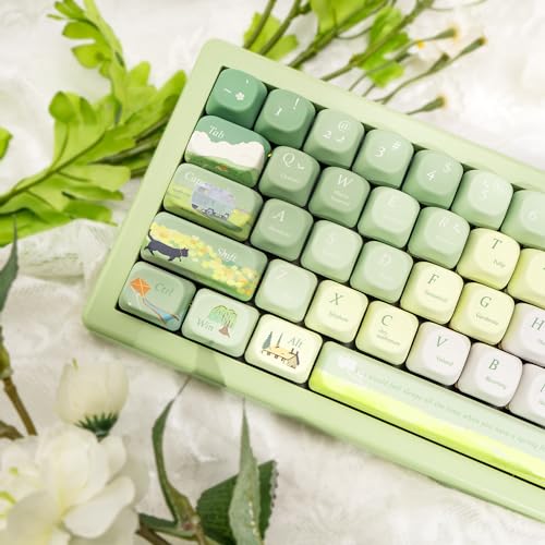 GEKUCAP PBT Keycaps 132 Keys Spring Theme Green Keycaps Dye-Sublimation Cute Keycaps XOA Profile Custom Keycaps Set for Cherry Gateron MX Switches Mechanical Keyboards - Thumbnail 4