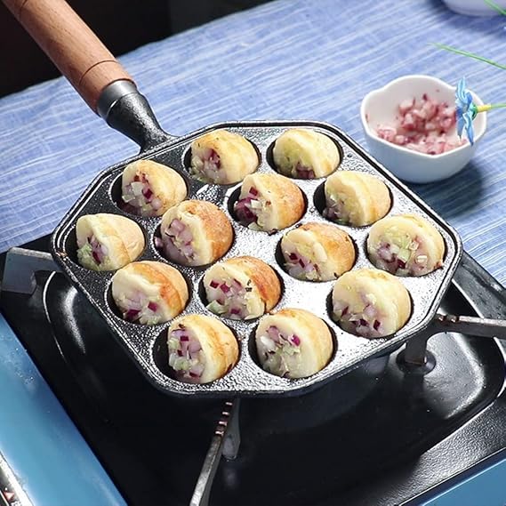 SHOPECOM Non Stick Appe Maker 14 Holes Iron Frying Pan Dish Snack Plate for Baking Cake PancakeAppam Pan Heavy-Weight Non-Stick appe Paniyarakkal Maker 1