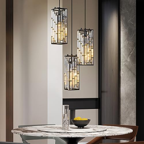 Image of Black Pendant Lighting Modern Pendant Light, Mini Crystal Chandeliers,Adjustable Pendant Light Fixture for Kitchen Island Dinning Room Bedroom (3 Light)