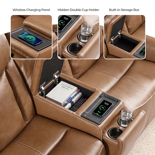 Image of CHITA Zero Gravity Leather Reclining Sofa, 3-Seat with Console, Saddle