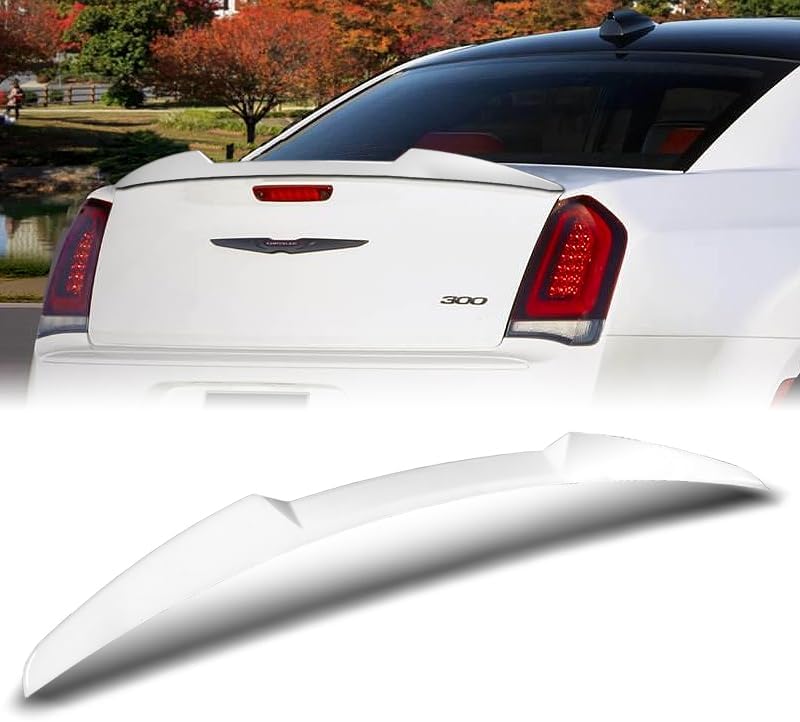 W-Power Rear Trunk Lid Spoiler Wing V-Style Compatible with 2011-2023 Chrysler 300 / 300S 2012 2013 2014 2015 2016 2017 2018 2019 2020 2021 2022 (Pearl White Painted)