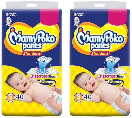 Image of MamyPoko Pants Standard Baby Diapers, Small (S), 40 Count, 4-8 kg (Pack of 2)