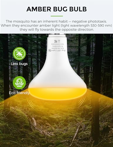 Image of L LOHAS LED Yellow Bug Light Bulbs Outdoor, Non-Attracting, E26 Base, BR30 | 65W Equivalent BR30 Bug Flood Lights Bulbs for Outside, 11W Amber Porch Lights, Non-Dimmable, for Patio Deck Backyard, 3 Pack