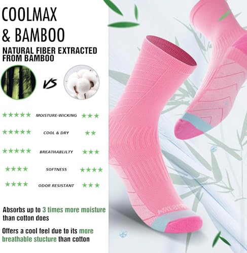 BRISIRA Coolmax Bamboo Viscose Compression Running Crew Socks Women Moisture-Wicking Anti-Blister Cooling Athletic Mid Calf2