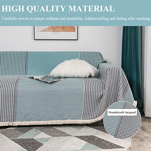 Dreamingo Couch Cover Houndstooth Jacquard Cotton Linen Sofa Covers Couch Protector Light Blue Sofa Throw Cover For Couches Durable Washable Sectional Sofa Couch Covers For Dogs With Tassel, 71"X134" #TOP2