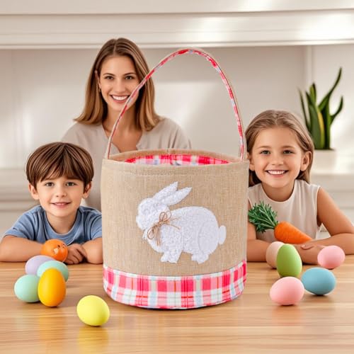Image of Easter Basket Essentials Gifts Baskets Empty Gift Box for Mothers Girls Boys Kids Toddler Baby Easter Egg Basket Toy Bunny Storage Baskets Pink Easter Bucket Organizer for Stuffers