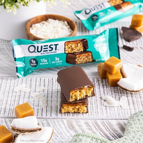 Image of Quest Nutrition Crispy Chocolate Coconut Hero Protein Bar, 15g Protein, 1g Sugar, 3g Net Carbs, Gluten Free Protein Snack, Keto Friendly, 12 Count