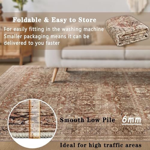vivorug Brown Runner Rug 2x10 Machine Washable Rug with Non-Slip Backing, Ideal for Kitchen Hallway Entryway Laundry Room - Vintage, Durable, Easy Clean, Low Pile Carpet Runner
