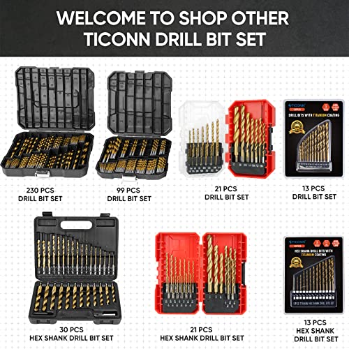 Ticonn TICONN-521 21 Pcs Titanium Coated Drill Bit Set With Hex Shank thumb #6