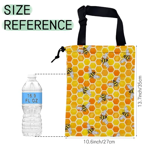 Image of Watercolor Bees Car Trash Bag,Honeycombs Hanging Drawstring Car Garbage Bag,Waterproof Canvas Car Back Seat Organizer with Adjustable Buckle,for Vehicles,SUVs,Camping,Road Trips