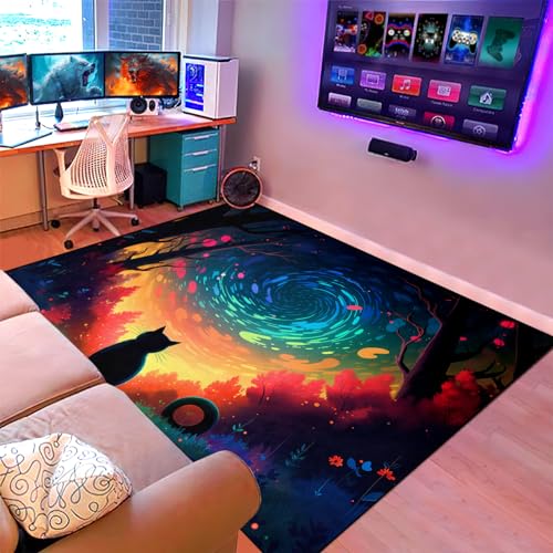 Wjlbkgu Black Cat Rug Cartoon Cat Rug Cute Cat Carpet Girl Rugs For Bedroom Cat Rugs For Kids Room Cat Rug For Boys Room Cat Room Decor Area Rug Galaxy Black Cat Rug Door Mat cover