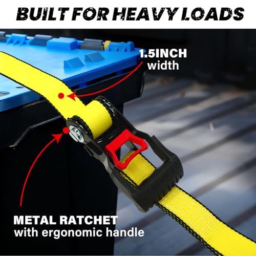 Image of Retractable Ratchet Straps 4 Pack, 1.5 inch x 15' Motorcycle Tie Down Straps