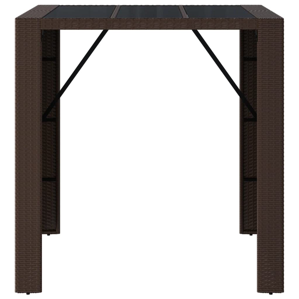 Tavolo Bar Alto da Giardino in Polyrattan Marrone 105x80x110 cm | Tavolo alto da esterno ideale per valorizzare terrazza, patio o balcone, dotato di un elegante ripiano in vetro nero.