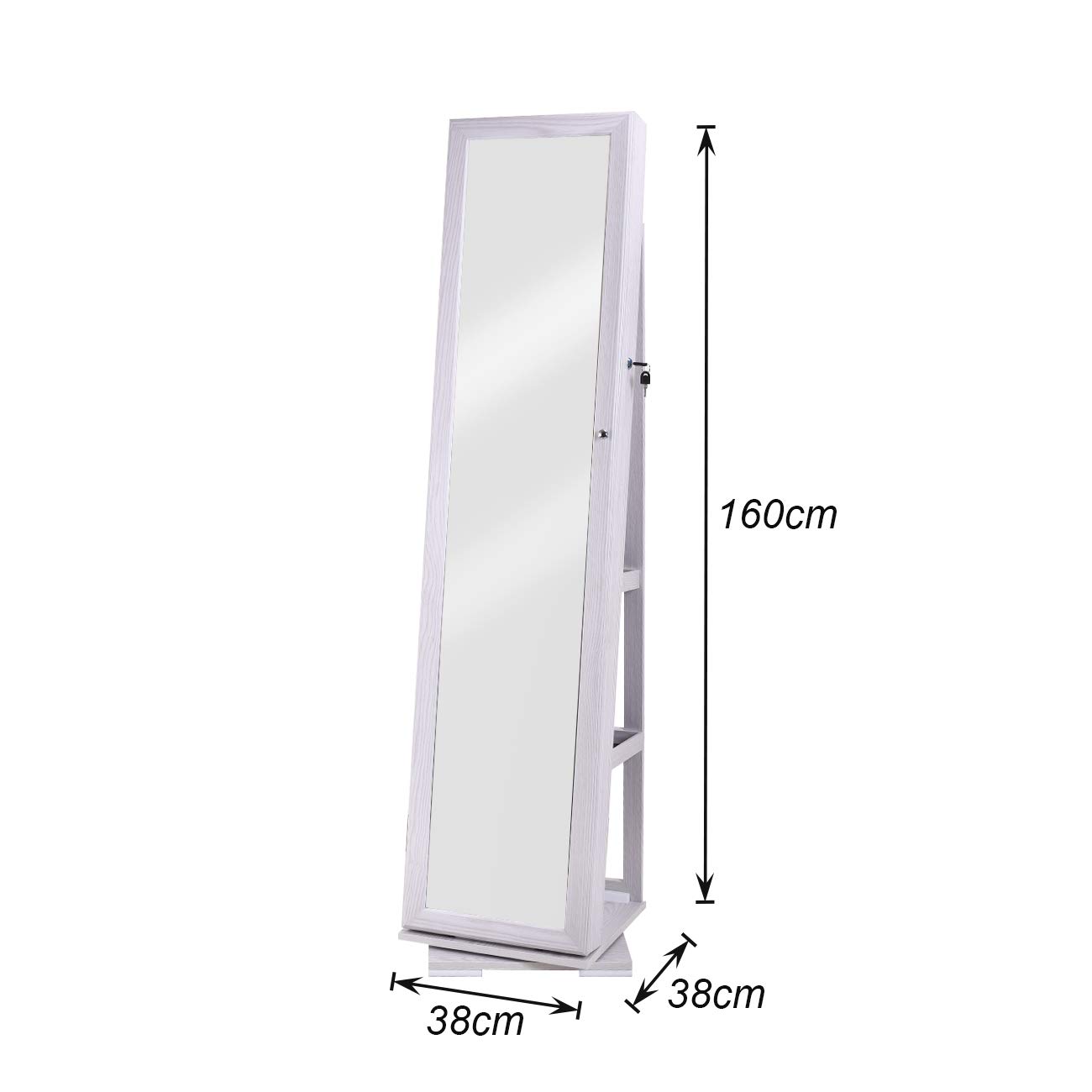 soges Armario Tocador con Espejo de Pie - Compartimento con Llave, 160 cm Altura, 360° Giratorio • Ideal para Joyas, Cosméticos y Bolsos • Perfecto para Dormitorio y Vestidor, Blanco