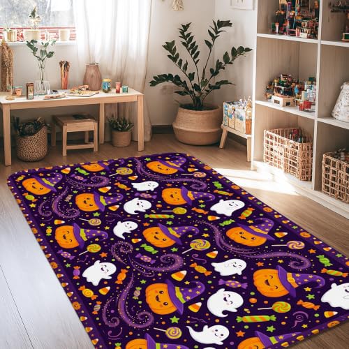 Alfombra de área fantasma y calabazas morada esponja rectangular suave 2