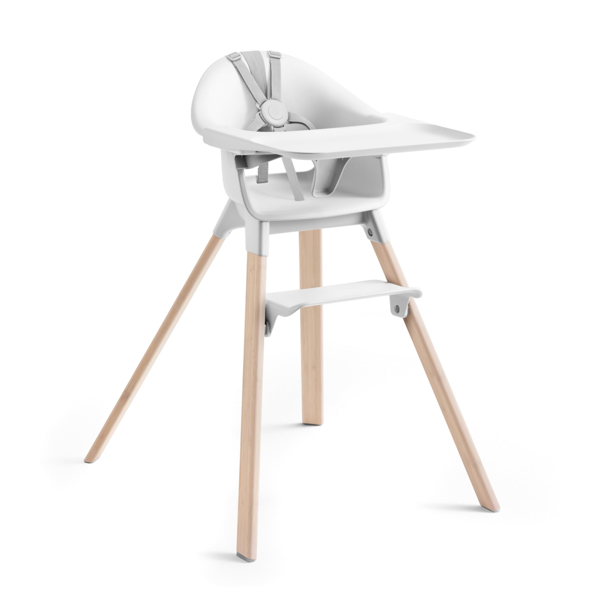 Stokke Clikk Chaise haute portable pour bébé avec plateau, repose-pieds et harnais – Assemblage facile sans outil pour la maison et les voyages, 6 mois à 3 ans, blanc