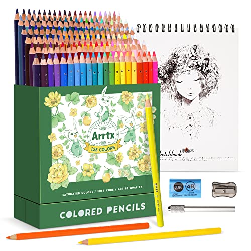 Arrtx Colored Pencils Kit for Adult Coloring 126 Colors with Sketchbook