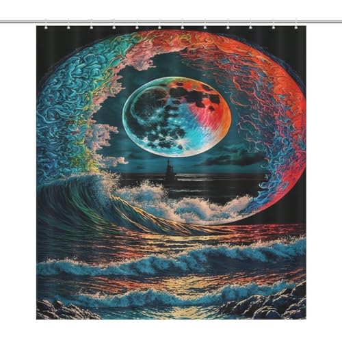 Rideau de douche vagues colorées en polyester imperméable 168x183cm - 7