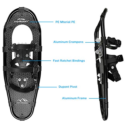 Ito Rocky Sawtooth Snowshoes for Men and Women - Aluminum Terrain Snow Shoes with Trekking Poles and Carrying Tote Bag - 25 Inches