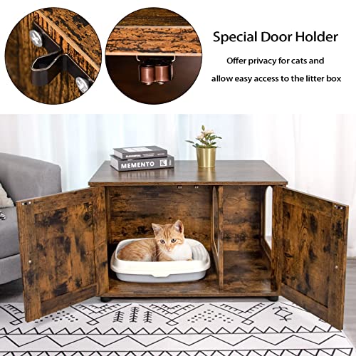 Bennio Brenny Litter Box Enclosure, Cat Litter Box Furniture Hidden, Wooden Cat Washroom, Cat Box Furniture with Divider… - Image 4